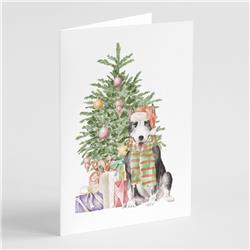 5 x 7 in. Unisex Christmas Bull Terrier Black Greeting Cards & Envelopes, Multi Color - Pack of 8