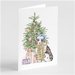 CK8197GCA7P 5 x 7 in. Unisex Christmas Australian Shepherd Puppy Greeting Cards & Envelopes, Multi Color - Pack of 8