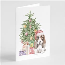 CK8223GCA7P 5 x 7 in. Unisex Christmas Basset Hound Puppy No.2 Greeting Cards & Envelopes, Multi Color - Pack of 8