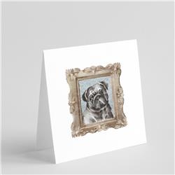 5 x 5 in. Unisex Pug Black Front View Square Greeting Cards & Envelopes, Multi Color - Pack of 8
