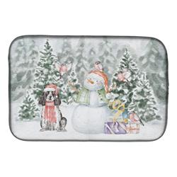 21 x 14 in. Unisex Cocker Spaniel Black & White with Christmas Presents Dish Drying Mat, Multi Color