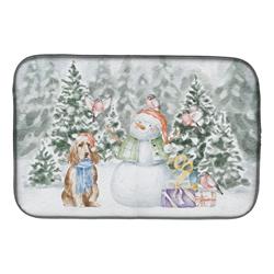 21 x 14 in. Unisex Cocker Spaniel Golden with Christmas Presents Dish Drying Mat, Multi Color