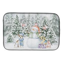 21 x 14 in. Unisex Jack Russell Terrier Wirehaired with Christmas Presents Dish Drying Mat, Multi Color