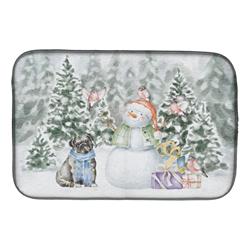 21 x 14 in. Unisex Pug Black Sitting with Christmas Presents Dish Drying Mat, Multi Color