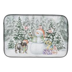 21 x 14 in. Unisex Pug Black Standing with Christmas Presents Dish Drying Mat, Multi Color