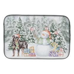 CK8082DDM 21 x 14 in.  Rottweiler Standing with Christmas Presents Dish Drying Mat  Multi Color