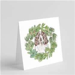 5 x 5 in. Unisex English Springer Spaniel Liver & White with Christmas Wreath Square Greeting Cards & Envelopes, Multi Color - Pack of 8 -  PartyPros, PA2910810