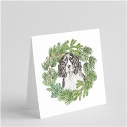 5 x 5 in. Unisex English Springer Spaniel Black & White with Christmas Wreath Square Greeting Cards & Envelopes, Multi Color - Pack of 8 -  PartyPros, PA2914562