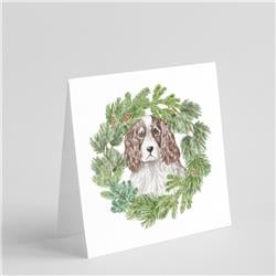 5 x 5 in. Unisex English Springer Spaniel Red & White with Christmas Wreath Square Greeting Cards & Envelopes, Multi Color - Pack of 8 -  PartyPros, PA2911094