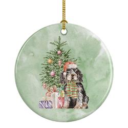 2.8 x 2.8 in. Unisex Cocker Spaniel English Black & Tan Christmas Presents & Tree Ceramic Ornament, Multi Color