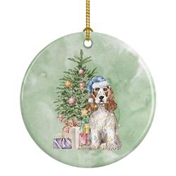 2.8 x 2.8 in. Unisex Cocker Spaniel English Red & White Christmas Presents & Tree Ceramic Ornament, Multi Color