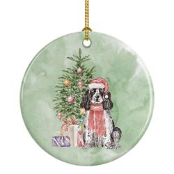 2.8 x 2.8 in. Unisex Cocker Spaniel English Black Parti Christmas Presents & Tree Ceramic Ornament, Multi Color
