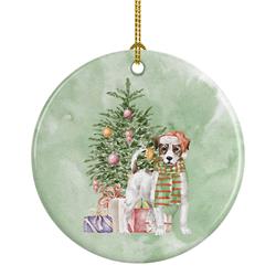 2.8 x 2.8 in. Unisex Jack Russell Terrier Smooth Christmas Presents & Tree Ceramic Ornament, Multi Color
