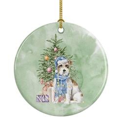 2.8 x 2.8 in. Unisex Jack Russell Terrier Wire Christmas Presents & Tree Ceramic Ornament, Multi Color