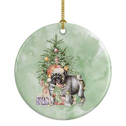2.8 x 2.8 in. Unisex Pug Black No.2 Christmas Presents & Tree Ceramic Ornament, Multi Color