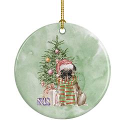 2.8 x 2.8 in. Unisex Pug Fawn Christmas Presents & Tree Ceramic Ornament, Multi Color