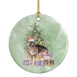 2.8 x 2.8 in. Unisex German Shepherd Christmas Presents & Tree Ceramic Ornament, Multi Color