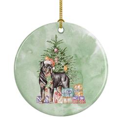 2.8 x 2.8 in. Unisex Rottweiler Christmas Presents & Tree Ceramic Ornament, Multi Color