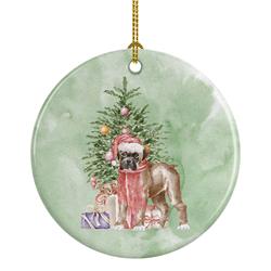 2.8 x 2.8 in. Unisex Boxer Puppy Christmas Presents & Tree Ceramic Ornament, Multi Color