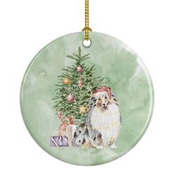 2.8 x 2.8 in. Unisex Sheltie Merle Christmas Presents & Tree Ceramic Ornament, Multi Color