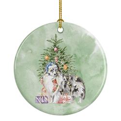2.8 x 2.8 in. Unisex Sheltie Blue Merle Christmas Presents & Tree Ceramic Ornament, Multi Color