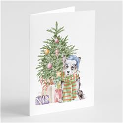 CK8187GCA7P 5 x 7 in. Unisex Christmas Cardigan Corgi Blue Merle Greeting Cards & Envelopes, Multi Color - Pack of 8