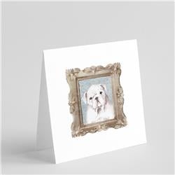 CK8413GC55 5 x 5 in. Unisex English Bulldog White Puppy Square Greeting Cards & Envelopes, Multi Color - Pack of 8