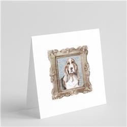 5 x 5 in. Unisex Basset Hound Tricolor Front View 2 Square Greeting Cards & Envelopes, Multi Color - Pack of 8