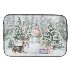 21 x 14 in. Unisex Corgi Black & Tan Points with Christmas Presents Dish Drying Mat, Multi Color