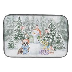 CK8035DDM 21 x 14 in. Unisex Corgi Blue Merle & Tan Points with Christmas Presents Dish Drying Mat, Multi Color