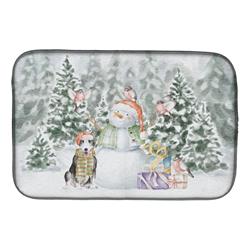 21 x 14 in. Unisex Bull Terrier Black & White with Christmas Presents Dish Drying Mat, Multi Color