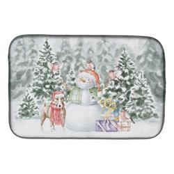 21 x 14 in. Unisex Bull Terrier Tan & White with Christmas Presents Dish Drying Mat, Multi Color