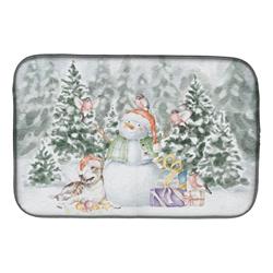 21 x 14 in. Unisex Bull Terrier Brindle & White with Christmas Presents Dish Drying Mat, Multi Color