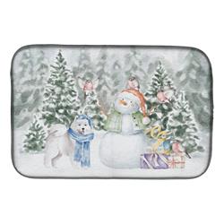 21 x 14 in. Unisex Samoyed Standing with Christmas Presents Dish Drying Mat, Multi Color