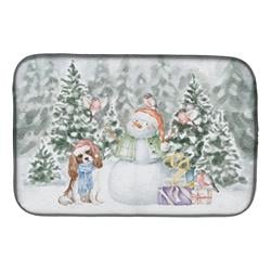21 x 14 in. Unisex Cavalier King Charles Spaniel Blenheim with Christmas Presents Dish Drying Mat, Multi Color