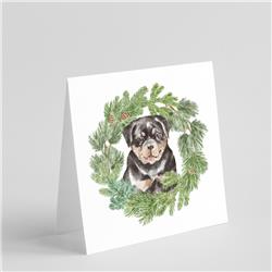 CK8876GC55 5 x 5 in. Unisex Rottweiler Puppy with Christmas Wreath Square Greeting Cards & Envelopes, Multi Color - Pack of 8