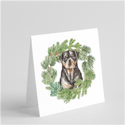 CK8877GC55 5 x 5 in. Unisex Rottweiler Sitting Tall with Christmas Wreath Square Greeting Cards & Envelopes, Multi Color - Pack of 8