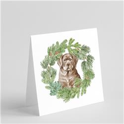 5 x 5 in. Unisex Labrador Retriever Puppy Chocolate with Christmas Wreath Square Greeting Cards & Envelopes, Multi Color - Pack of 8 -  PartyPros, PA2906060