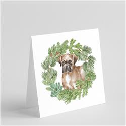 CK8883GC55 5 x 5 in. Unisex Boxer Puppy Fawn with Christmas Wreath Square Greeting Cards & Envelopes, Multi Color - Pack of 8