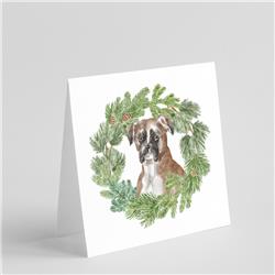 CK8884GC55 5 x 5 in. Unisex Boxer Fawn with Christmas Wreath Square Greeting Cards & Envelopes, Multi Color - Pack of 8