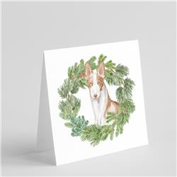 CK8887GC55 5 x 5 in. Unisex Ibizan Hound Sitting Tall with Christmas Wreath Square Greeting Cards & Envelopes, Multi Color - Pack of 8