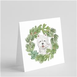 5 x 5 in. Unisex West Highland White Terrier Smiling with Christmas Wreath Square Greeting Cards & Envelopes, Multi Color - Pack of 8