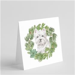 5 x 5 in. Unisex West Highland White Terrier Sitting Pretty with Christmas Wreath Square Greeting Cards & Envelopes, Multi Color - Pack of 8