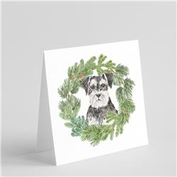 CK8892GC55 5 x 5 in. Unisex Schnauzer Black & Silver with Christmas Wreath Square Greeting Cards & Envelopes, Multi Color - Pack of 8