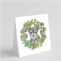 CK8893GC55 5 x 5 in. Unisex Schnauzer Puppy Black & Silver with Christmas Wreath Square Greeting Cards & Envelopes, Multi Color - Pack of 8