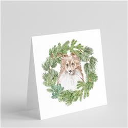 CK8901GC55 5 x 5 in. Unisex Sheltie & Shetland Sheepdog Sable with Christmas Wreath Square Greeting Cards & Envelopes, Multi Color - Pack of 8