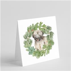 CK8906GC55 5 x 5 in. Unisex Briard Puppy Smiling with Christmas Wreath Square Greeting Cards & Envelopes, Multi Color - Pack of 8