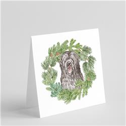 CK8909GC55 5 x 5 in. Unisex Briard Smiling Eyes Peeking Out with Christmas Wreath Square Greeting Cards & Envelopes, Multi Color - Pack of 8