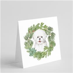 CK8911GC55 5 x 5 in. Unisex Bichon Frise Smiling with Christmas Wreath Square Greeting Cards & Envelopes, Multi Color - Pack of 8
