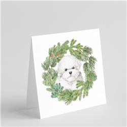 CK8912GC55 5 x 5 in. Unisex Bichon Frise with Christmas Wreath Square Greeting Cards & Envelopes, Multi Color - Pack of 8